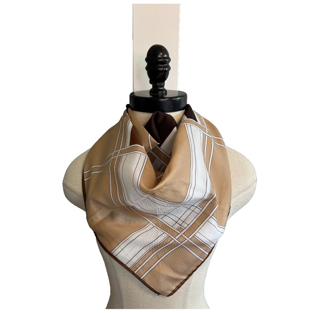 Leonardi Geometric Vintage Scarf 30''x30'' Fall 100% Silk Hand Rolled Edges